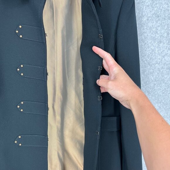 Tahari Womens Long Military Style Overcoat Size 4 Black Dark Blue Classic Chic - Picture 4 of 13